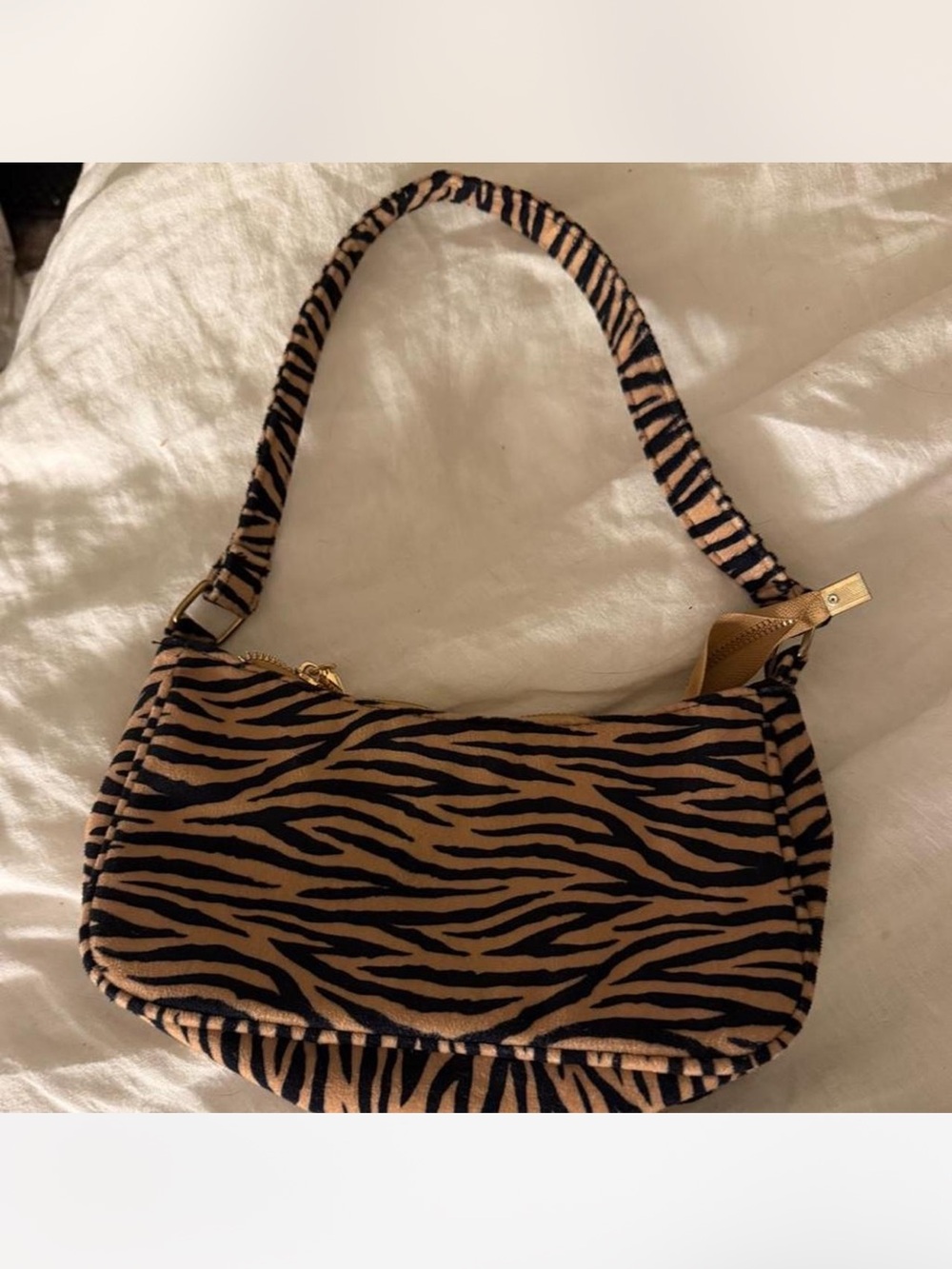 Princess Polly Zebra Print Shoulder Bag in Black and Tan
